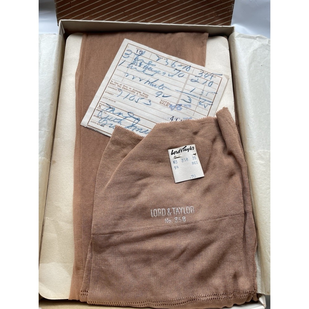 4 Vtg NOS 60s 70s Women Nylon Stockings Lord And Taylor Original Box Receipt